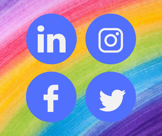social media icons on a rainbow background